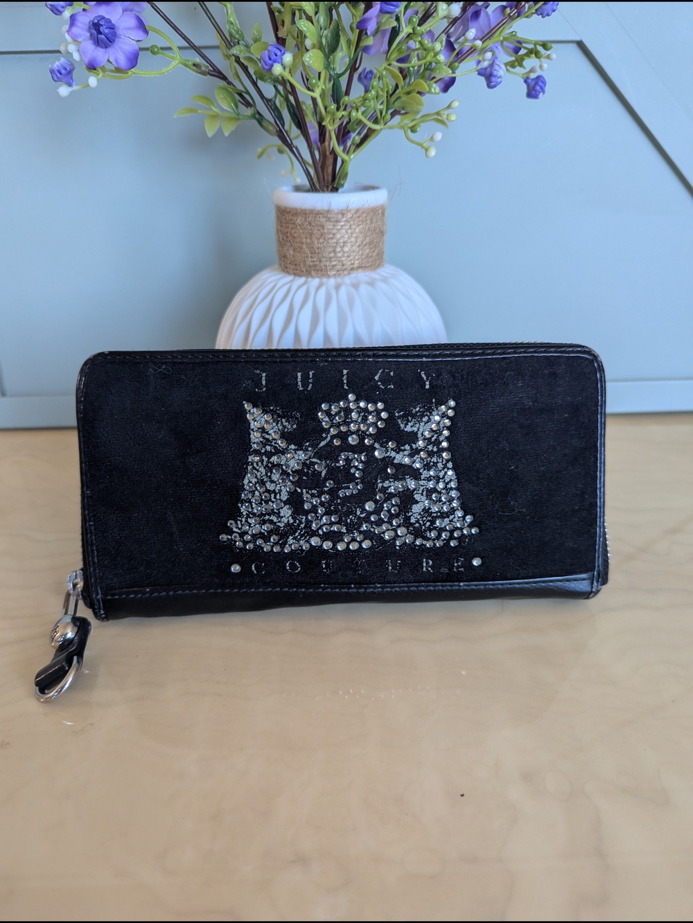 Juicy Couture Y2K Black Rhinestone Zip Wallet